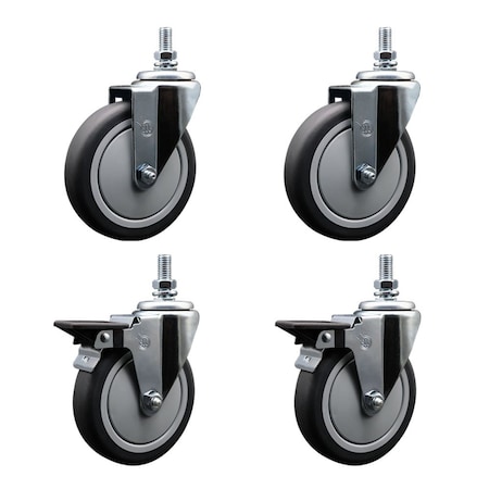 Service Caster 5 Inch Thermoplastic Rubber 10 MM Threaded Stem Caster Set 2 Brakes SCC SCC-TS20S514-TPRB-M1015-2-PLB-2